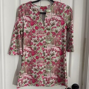 Rare Masters Augusta Golf  Themed Kaeli Smith Tunic Pink and Green Floral Top XS